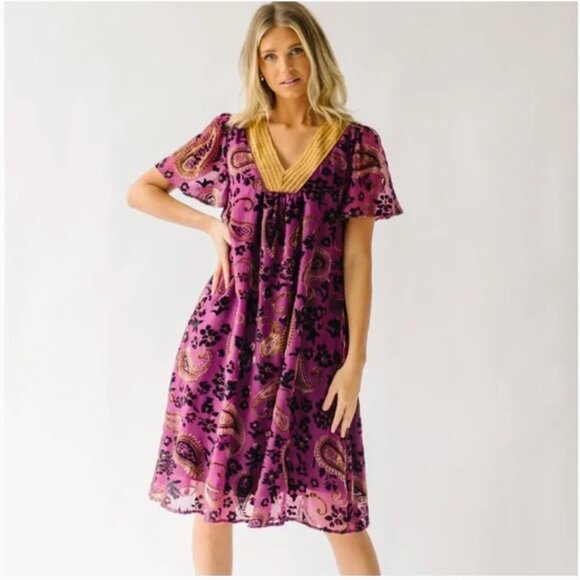 NWT Piper & Scoot The Albie Burnout Velvet Dress in Purple Women's XXL Purple - Picture 1 of 16